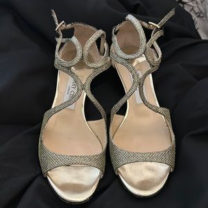 Gold wedge sandals. 7